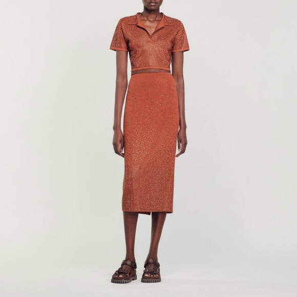 Sandro rhinestone embellished knit cropped top, size 1 (S), excellent condition - Picture 10 of 10